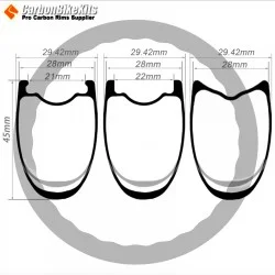 Ultralight Wave Shape 700C 45x28mm Carbon Tubeless Hooked/Hookless/Tubular Road Bike Rim
